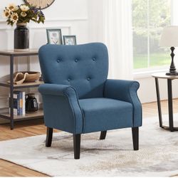 Modern Armchair, Mid Century Accent Chair with Sturdy Wood Legs and High Back for Small Space, Upholstered Fabric Sofa Club Chair for Living Room/Bedr