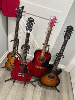 3 Guitars and 1 Bass Package – 2 Authentic Epiphone’s , Rogue & Johnson