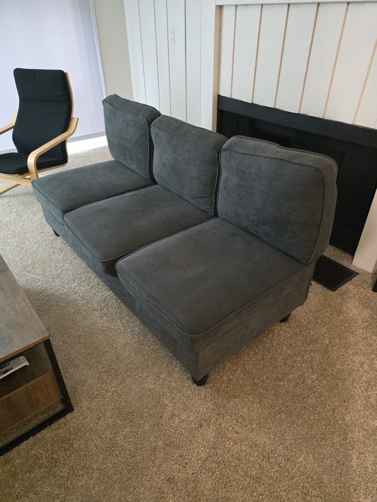 (FREE) Grey Three Seater Sofa With No Arm Rest