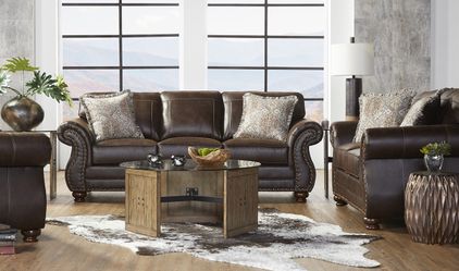 17400 Sofa and Loveseat in Ridgeline Brownie by Hughes

