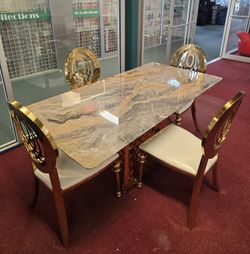 Dining Table Set, genuine Stone Top 5pc