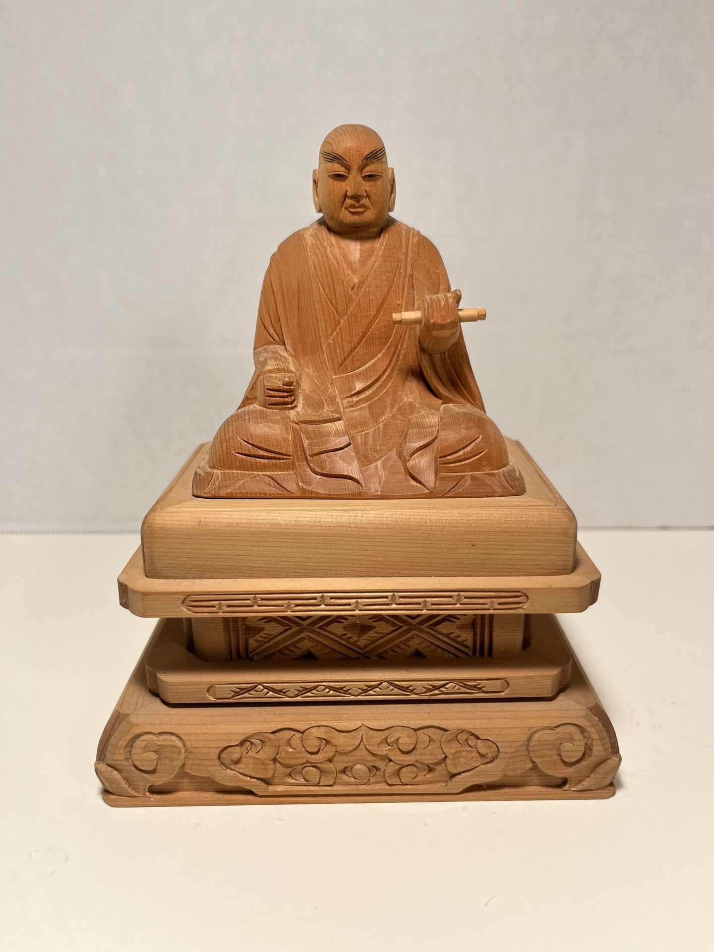 Vintage Japanese Nichiren Shonin Buddhist Monk Hand Carved Wooden Statue