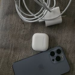 I Phone 13 Pro With Charger And Airpods 