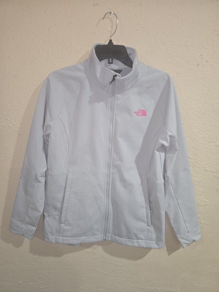 The North Face Womens Zip Up Jacket, Gray With Pink Logo, Size Large