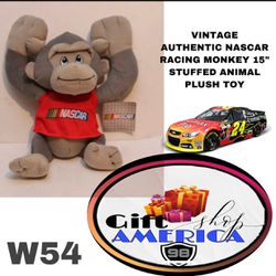 VINTAGE AUTHENTIC NASCAR RACING MONKEY 15" STUFFED ANIMAL PLUSH TOY W54