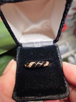 Black Enamel Gold-Tone Band Ring with Crystals