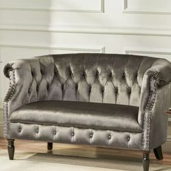 Arm Velvet Loveseat with Nailhead Trim