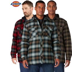 Fleece Hooded Flannel Shirt Jacket with Hydroshield—TJ211B2P-Black Ink Navy Ombre Plaid 