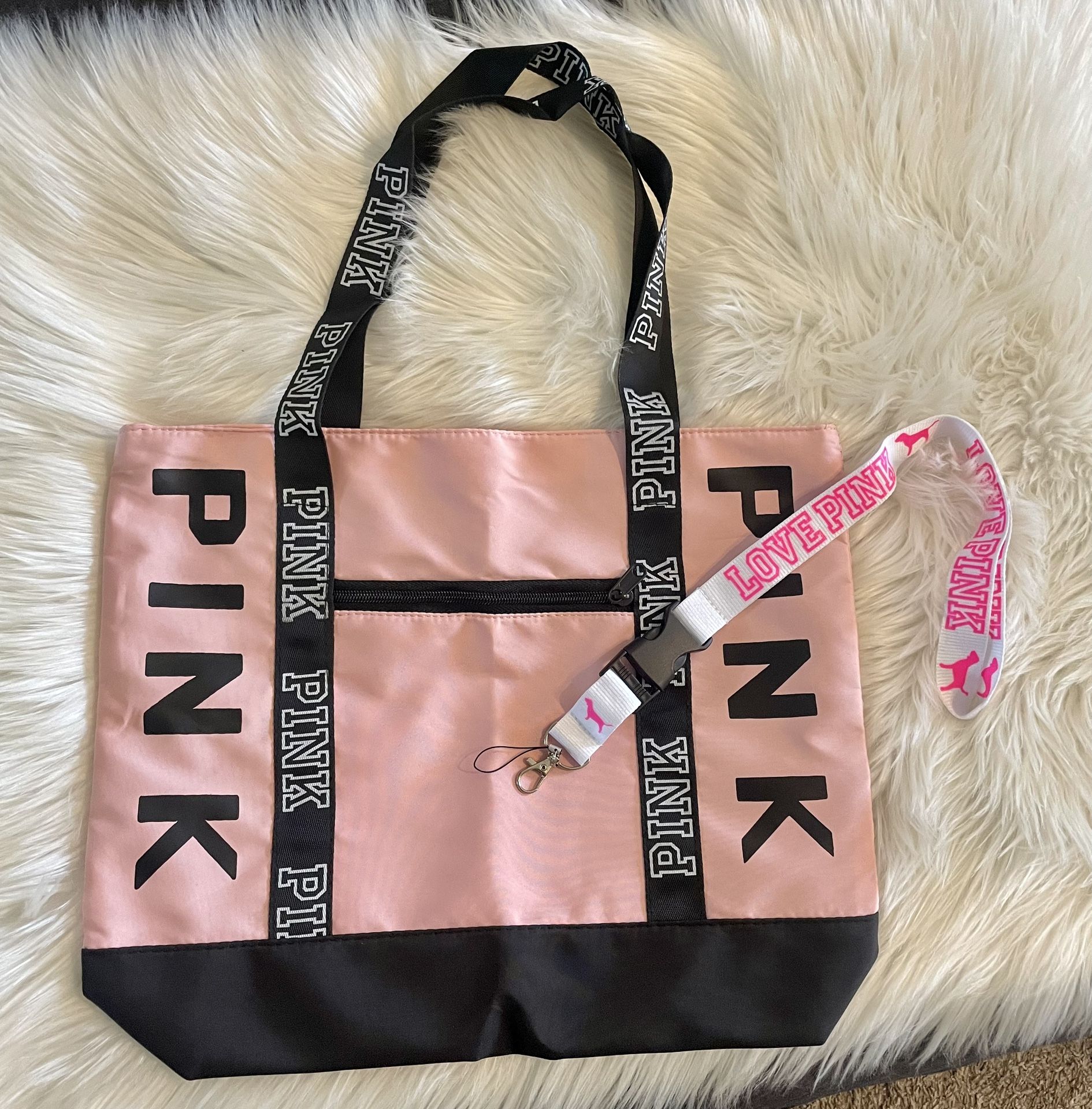 Brand New PINK Logo Shoulder Tote Bag & Lanyard Keychain