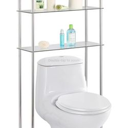 Home Basics 3 Tier Shelf Over The Toilet Space Saver with Tempered Glass Shelves for Bathroom Storage and Organization, Chrome, 25.98"D x 10.63"W x 58