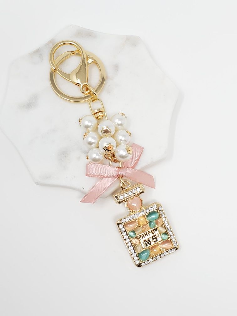 Multi color beads and pearl keychain bag charm