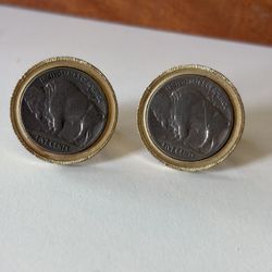 Cuff Links Gold Plated with Authentic US Buffalo 5c Five Cent Coins