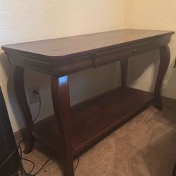Wooden Console Table with Red Runner