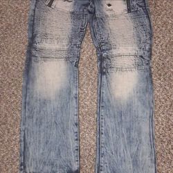 1738 Dynasty Mens Blue Light Wash Distressed Bike Jeans Size Youth 18