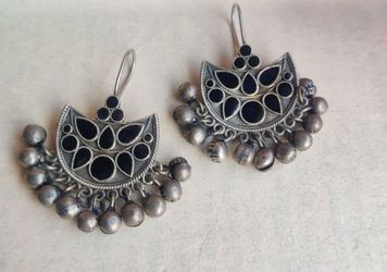 Black Silver Brass Dange Earrings With Sound