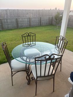Round Glass Top Wrought Iron Dining Set