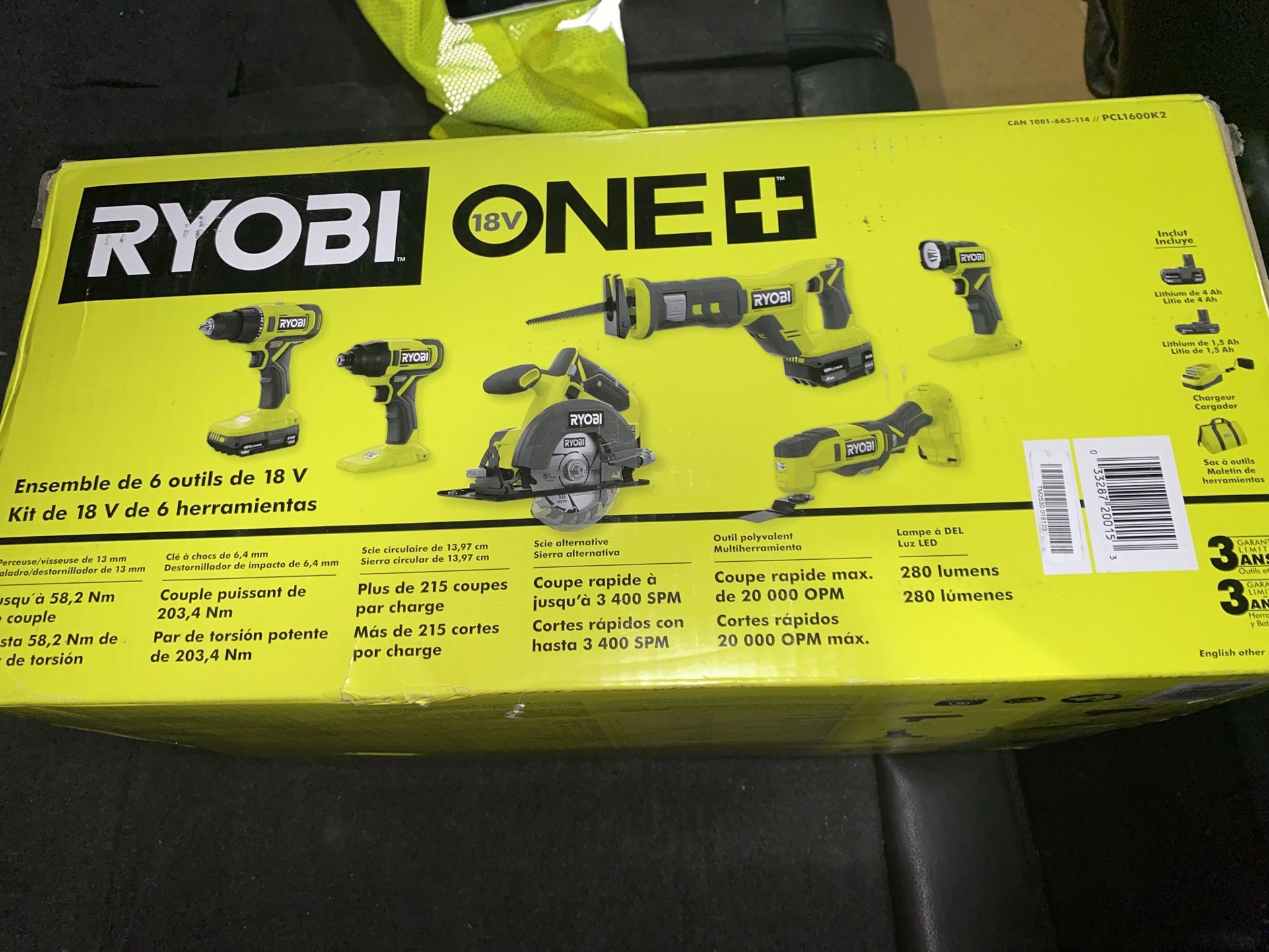 RYOBI ONE+ 18V Cordless 6-Tool Combo Kit with 1.5 Ah Battery, 4.0 Ah Battery, and Charger