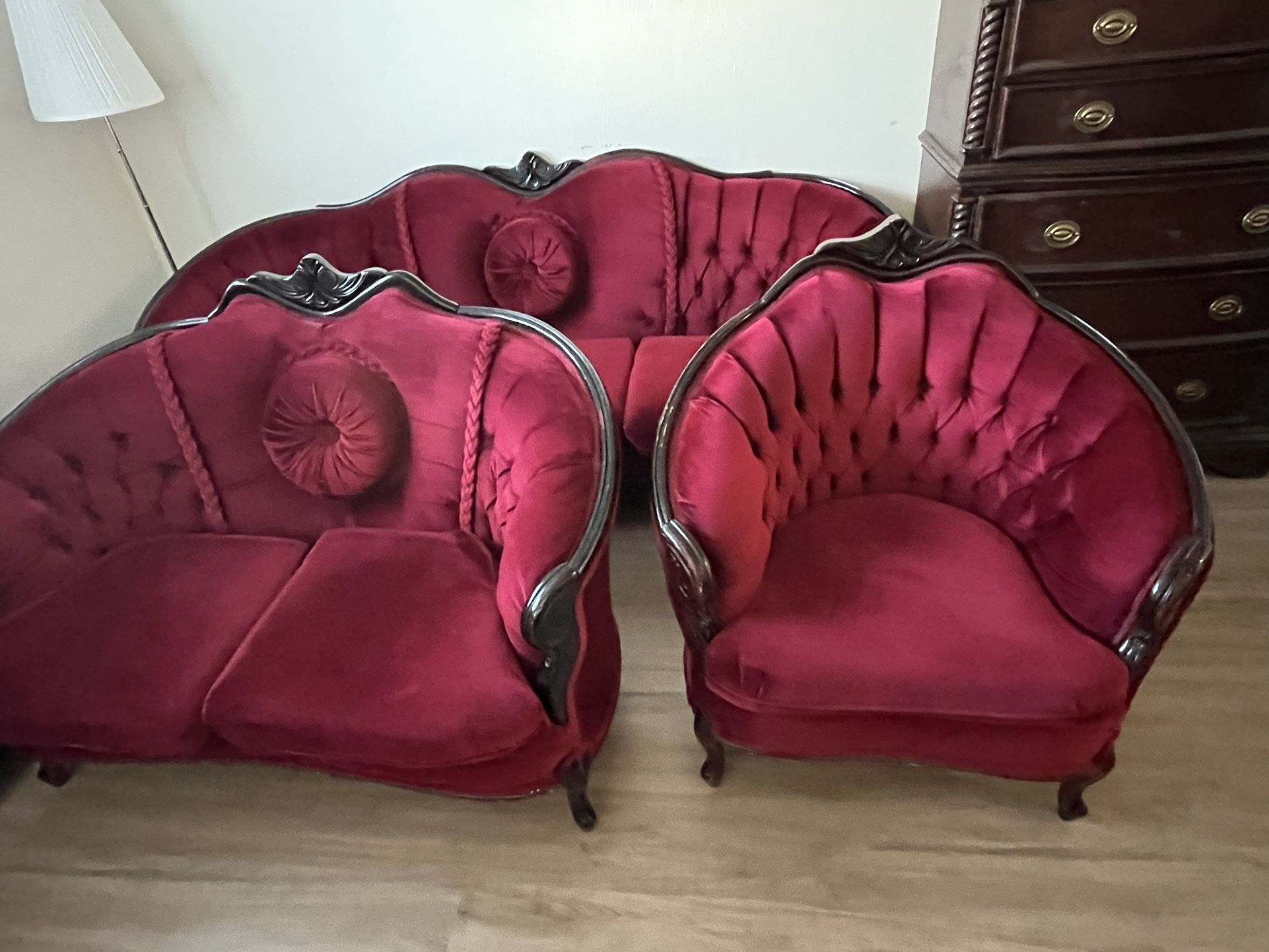 3 red couches