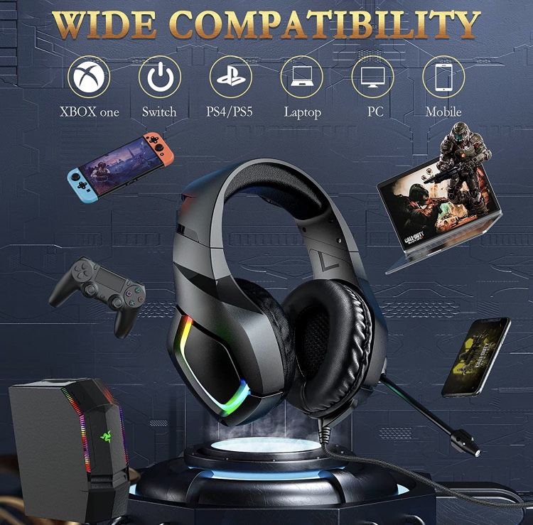 Gaming Headset for PS4 PS5 Xbox one PC, PS4 Headset with Noise Cancelling