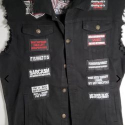 Alliance Cut Off Denim Jacket / Vest Motorcycle patches men's size xl