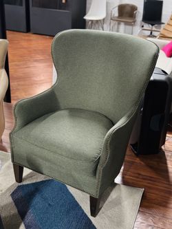 Crate & Barrel Brielle Nailhead Wingback Arm Chair In Green