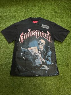Godspeed Skeleton Newspaper Tee – Graphic Streetwear Shirt - Size Medium