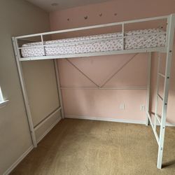 White Metal Loft Bed 