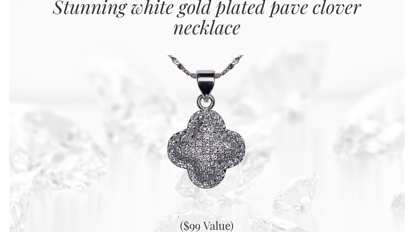 white gold plated pave clover necklace