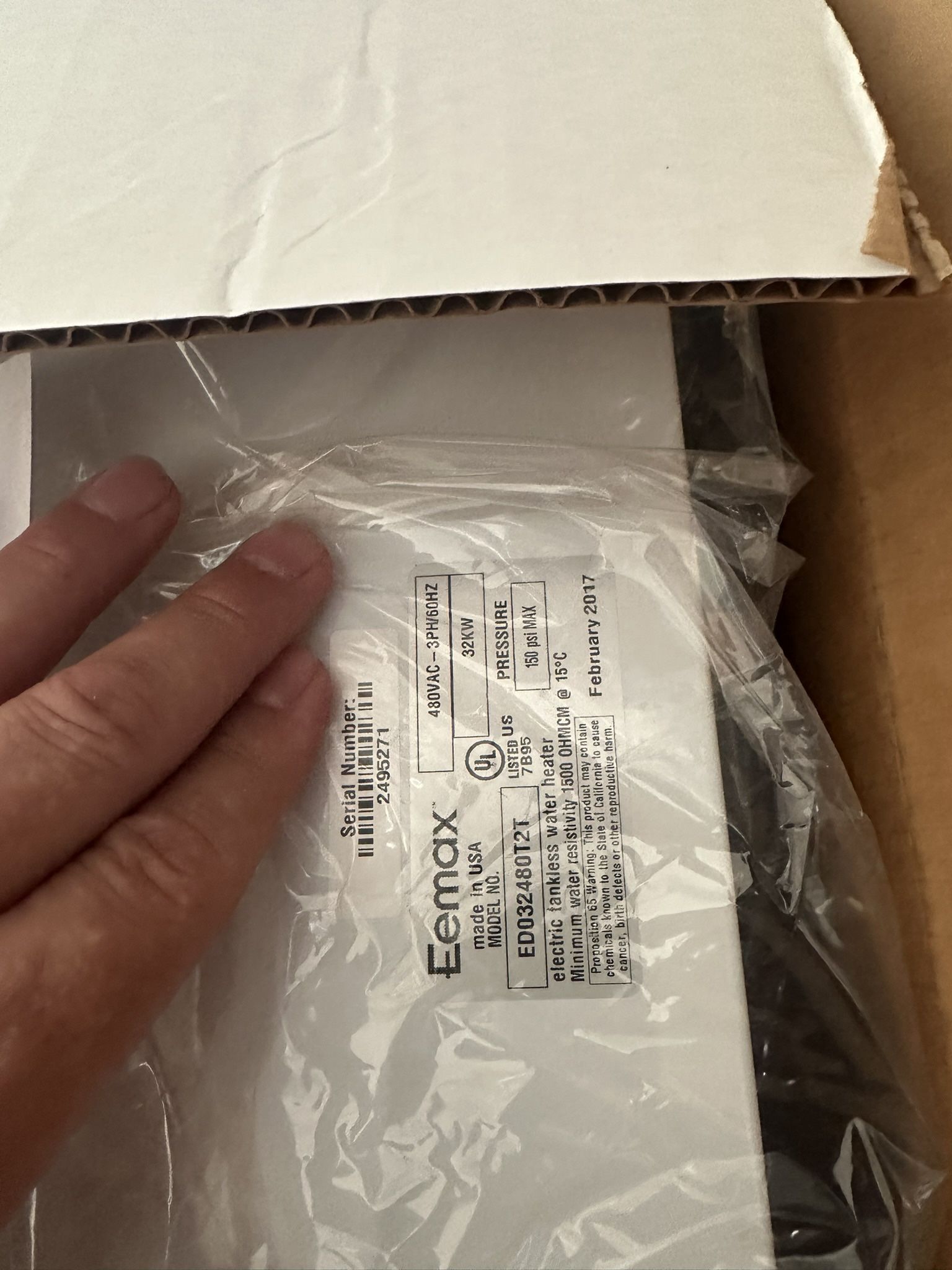 LOWERED PRICE!!! Eemax Electric Tankless Water Heater -model ED032480T2T