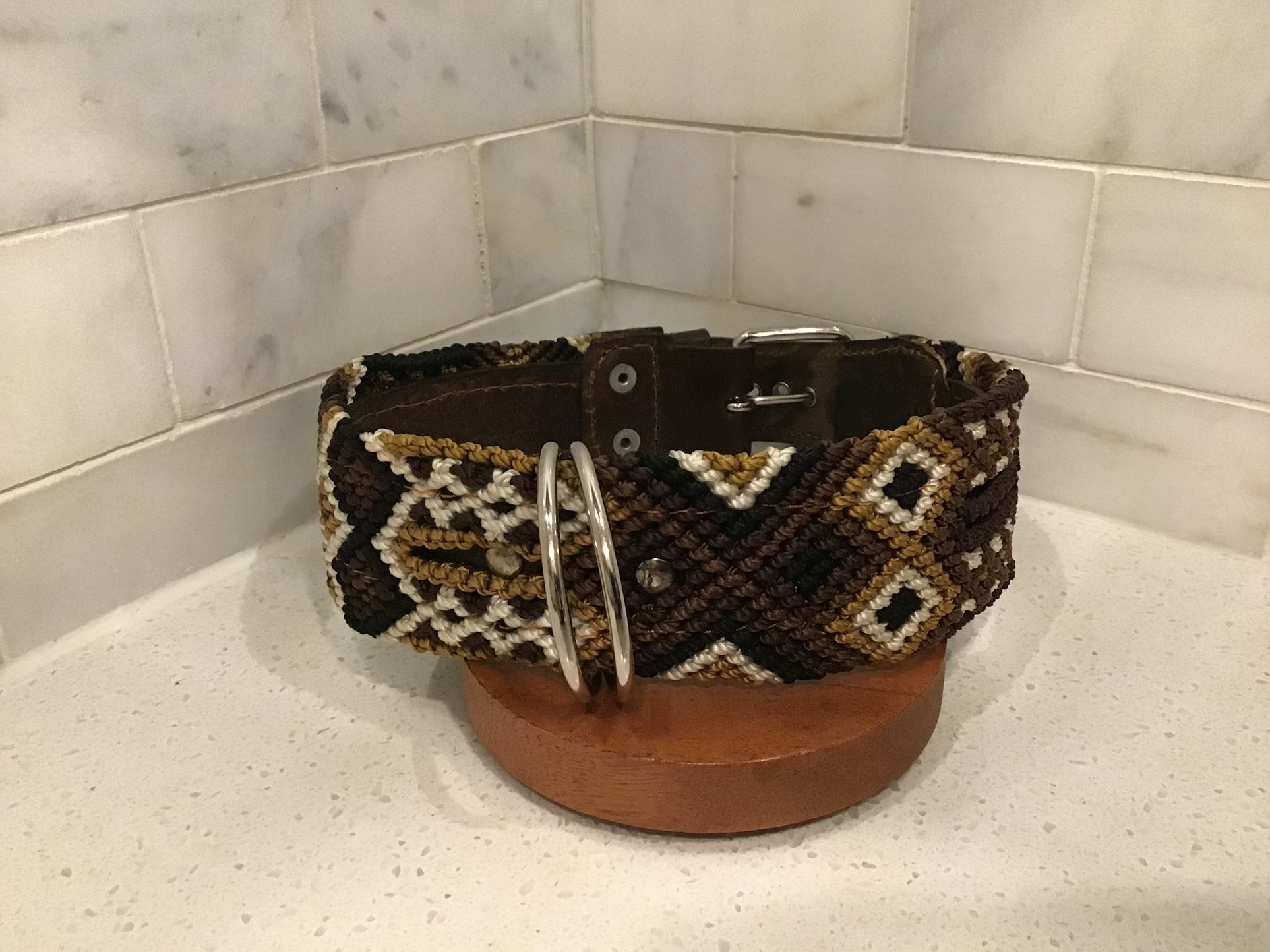 Handmade Dog Collar – 19.5” Large – Earth & Cream Tribal Weave