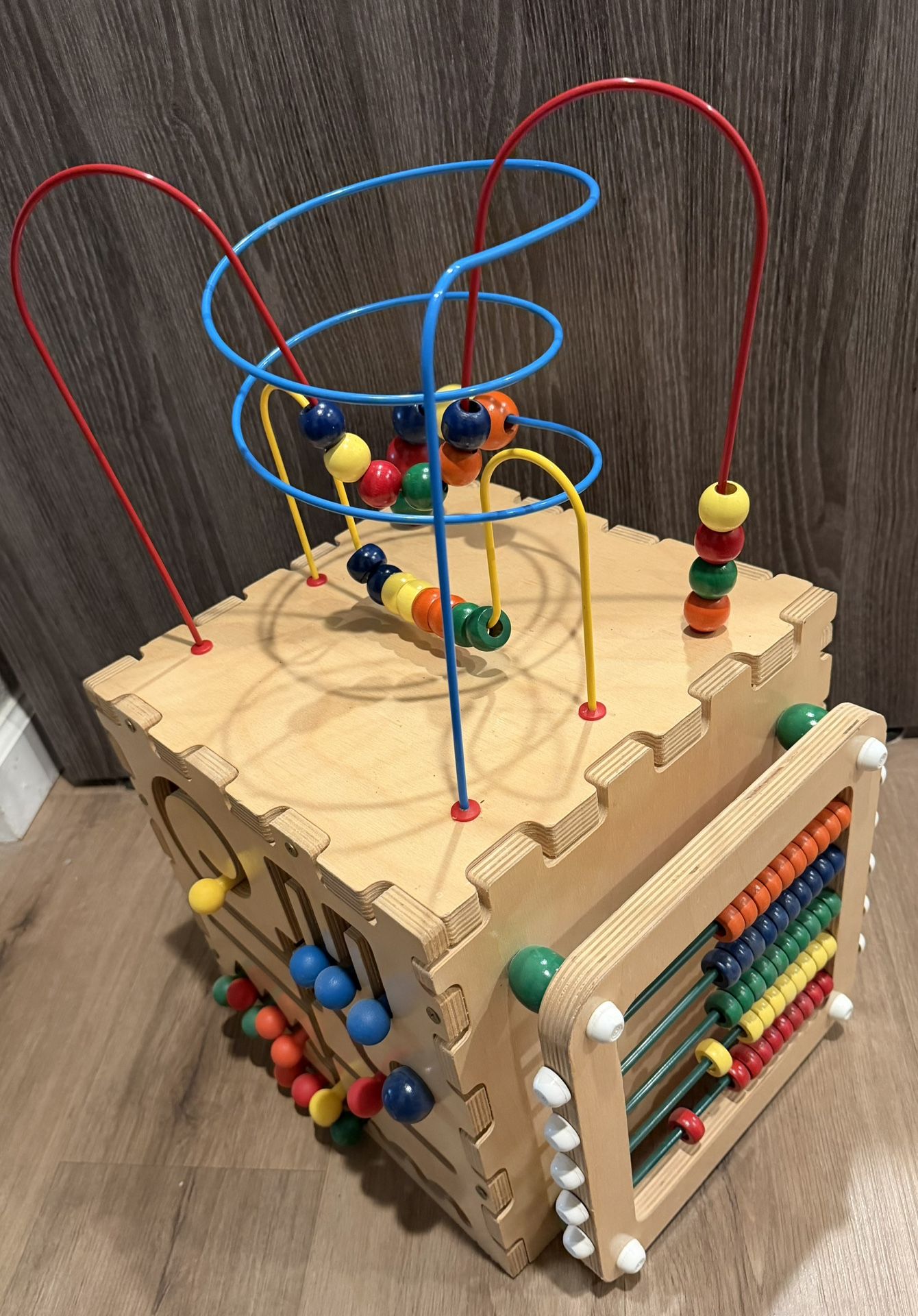 Deluxe Mini Play Cube Wooden Interactive Activity Center for Children - 5 Sided