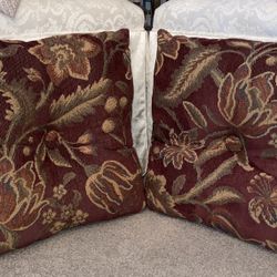 2 Square Throw Pillows Burgundy Red Floral Flower Sage Green Leaves 18x18