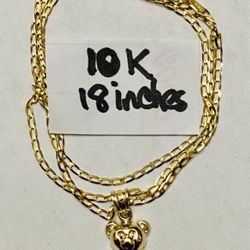 10K Solid Gold Chain and Pendant For Wedding 18 Inches Long 