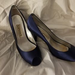 Caparros Blue Satin Pump Shoes 6.5 Open Toe 6 1/2