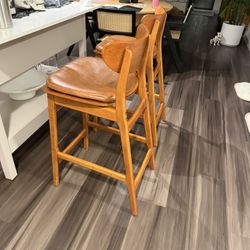 Mid Century Bar Stools With Leather Cushion