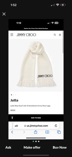 Jutta Latte Wool Scarf With Embroidered Jimmy Choo Logo