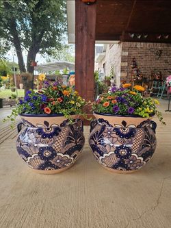 Talavera Blue Terracota Color Clay Pots, Planters,Plants, Pottery $55 cada uno.