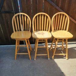 3 Wooden Swivel Bar Chairs