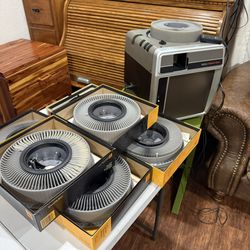 Complete Vintage Slide Projection Lot • Projector, Slide Trays + Ming Tomb Slides