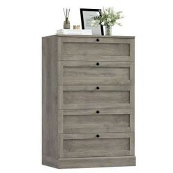 5 Drawer Bedroom Dresser, Modern Farmhouse Vertical Dresser Drawers Wood, Grey