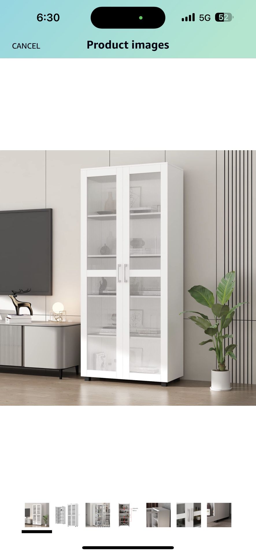  Tall Bookcase Storage Cabinet with Frosted Acrylic Doors, 5-Tier Bookshelves Wooden Organizer for Living Room, White (15.4" D x 31.5" W x 72.3" H)