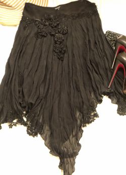 Designer Long Skirt with uneven edges and flower detail, Size L $99