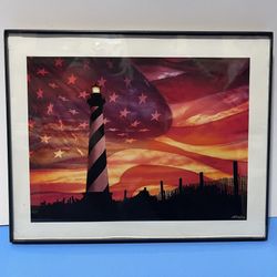 American Flag/Lighthouse Patriotic Photo Frame  8 x 10