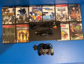 Sony PlayStation 2 Fat Console Bundle W/ 10 Games & Cable Tested Working