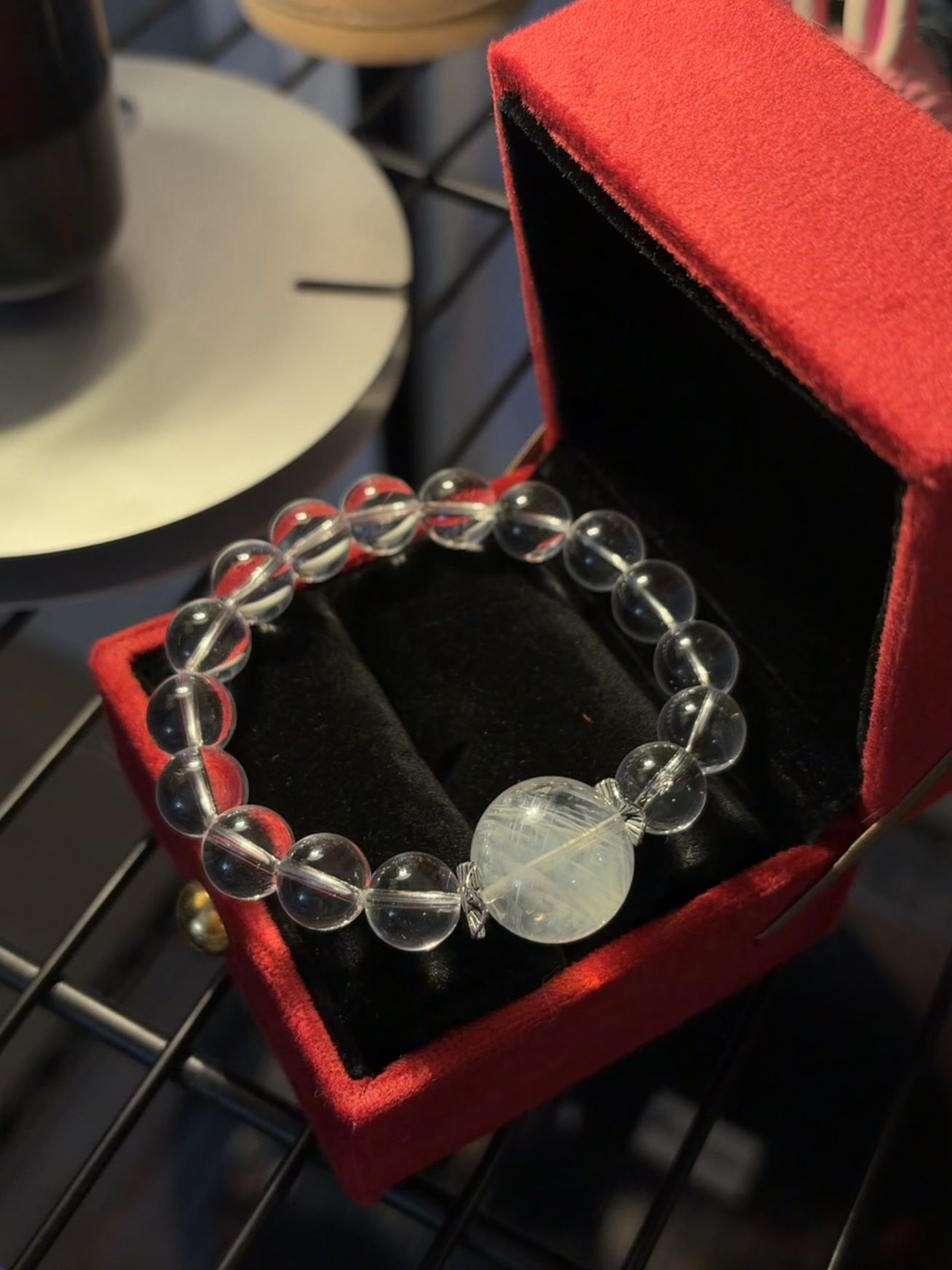 Clear White Quartz & Blue Rutilated Quartz Bracelet