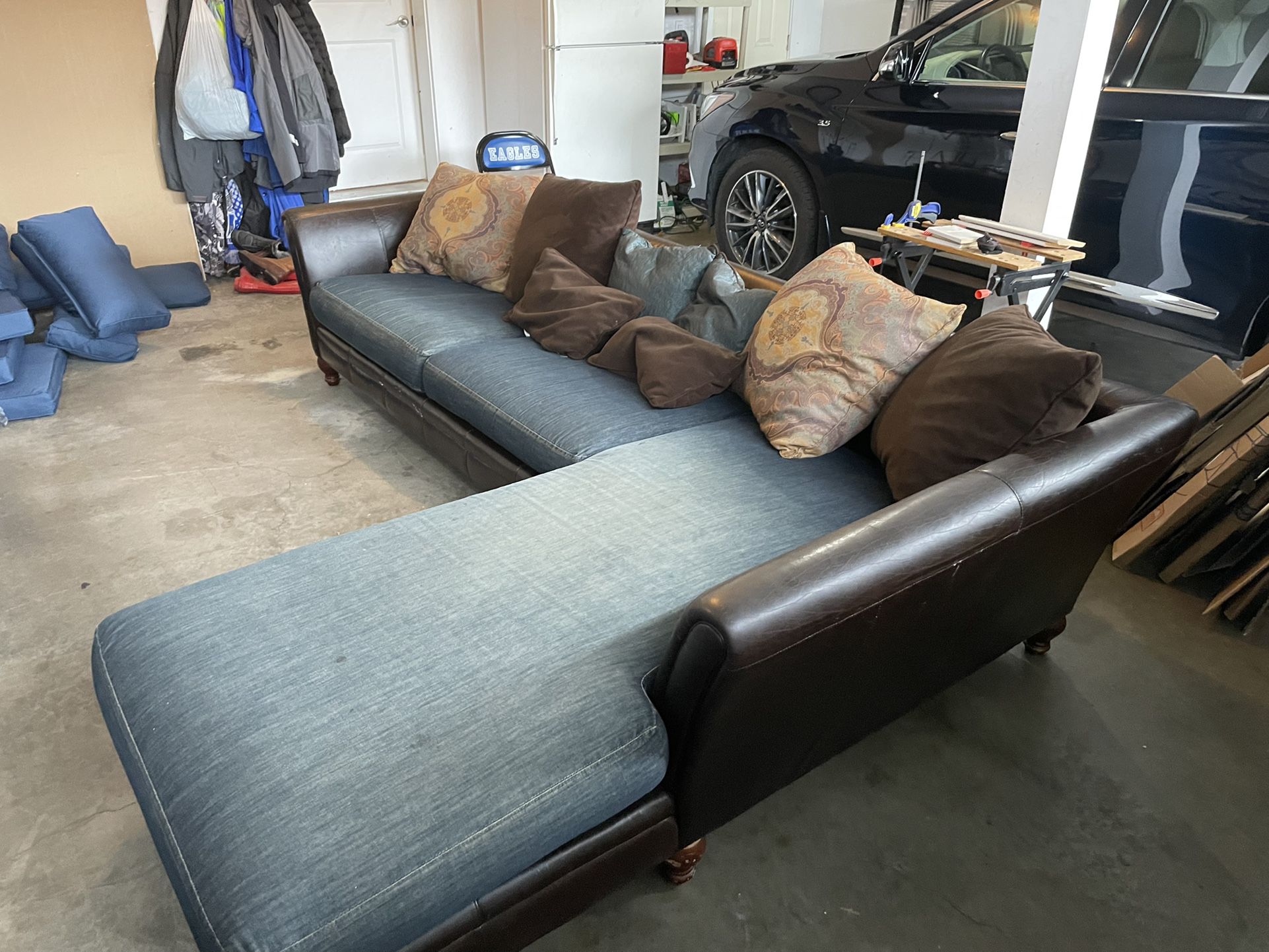 Leather Backed Couch With Chaise Lounge