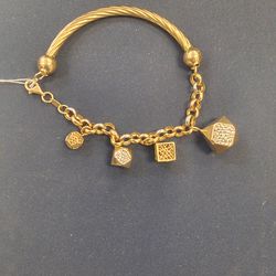 18k Yellow Gold Bangle, Cable, and Charm Bracelet-11.90g -8in