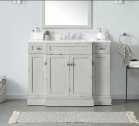 Home Decorators Collection Teagen 42 in. Single Sink Vintage Iron Bath Vanity with Beige Engineered Stone Top (Assembled)