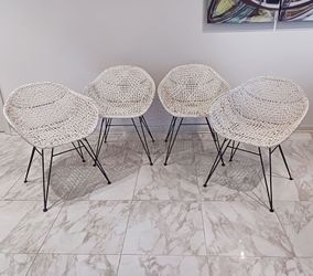 Woven White Leather Dining Chairs (Set of 4)