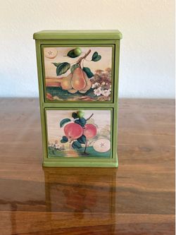 Vintage Wooden Pear & Peach Sage Green Tea Box Cupboard